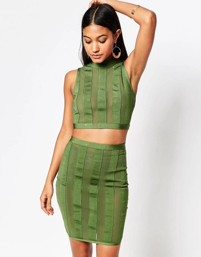 Wow Couture Stripe Crop And Skirt Set - Green
