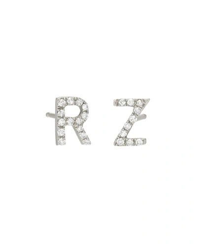Zoe Lev Jewelry Personalized Diamond Initial Stud Earrings In 14k White Gold In Silver