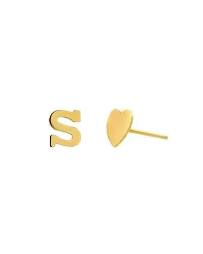 Zoe Lev Jewelry Personalized Mismatched Initial Heart Stud Earrings In 14k Yellow Gold