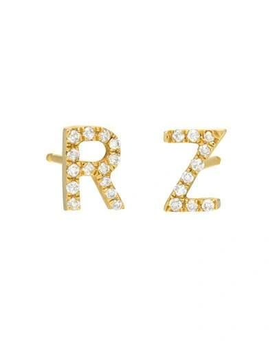 Zoe Lev Jewelry 14k Yellow Gold Personalized Diamond Initial Stud Earrings