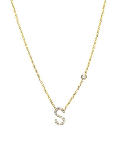 Zoe Lev Jewelry 14k Yellow Gold Personalized 0.14ct Diamond Initial & Bezel Necklace