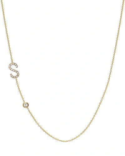 Zoe Lev Jewelry 14k Yellow Gold Personalized 0.14ct Asymmetric Diamond Initial & Bezel Necklace