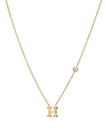 Zoe Lev Jewelry 14k Yellow Gold Personalized Initial & Diamond Bezel Necklace
