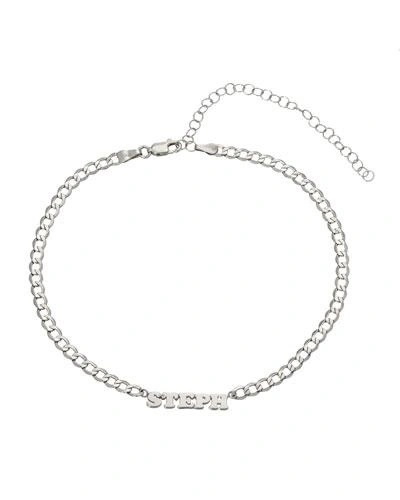 Zoe Lev Jewelry Personalized Cuban Link Choker Necklace With Name Plate In 14k White Gold In Silver