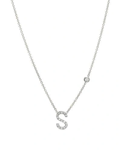 Zoe Lev Jewelry 14k White Gold Personalized Diamond Initial & Bezel Necklace