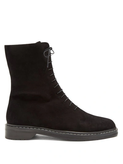 The Row Fara Lace-up Suede Combat Boot, Black