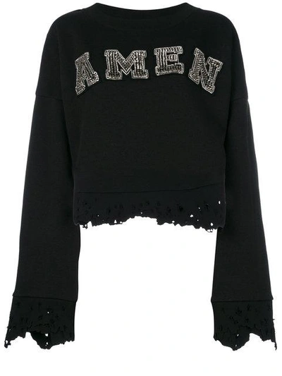 Amen Logo Cropped Cotton Sweatshirt In Nero