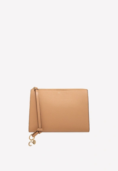Chloé Alphabet Leather Zip Pouch In Tan