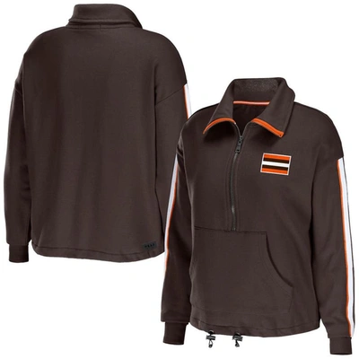 Wear By Erin Andrews Brown Cleveland Browns Logo Stripe Half-zip Top