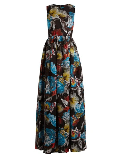 Mary Katrantzou Shaw Feather-jacquard Gown In Black