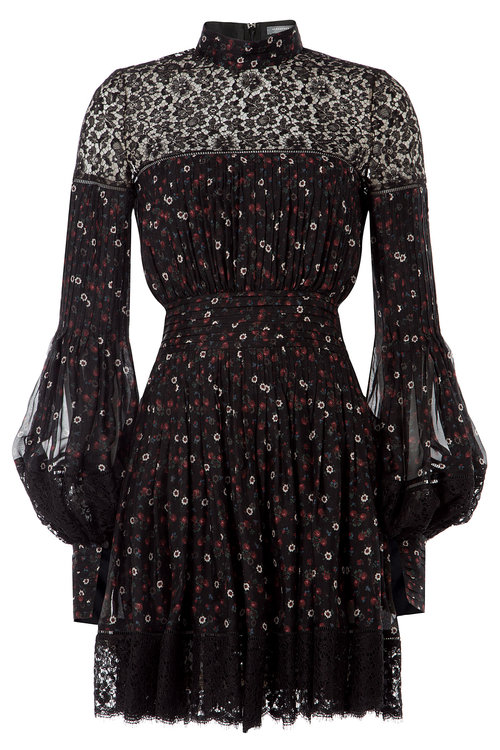 Alexander Mcqueen Printed Silk Dress With Lace In Florals | ModeSens