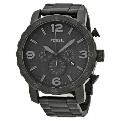 Fossil Men's Chronograph Nate Black-tone Stainless Steel Bracelet Watch 50mm Jr1401