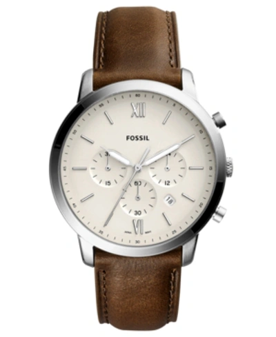 Fossil Men's Neutra Chronograph Brown Leather Strap Watch 44mm In Silver