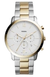 Fossil Men's Chronograph Neutra Two-tone Stainless Steel Bracelet Watch 44mm In Silver/ White/ Gold