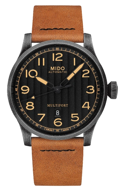 Mido Multifort Escape Leather Strap Watch, 44mm In Black/brown