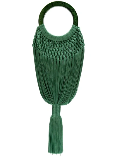 Cult Gaia Malachite Green Tasselled Angelou Crochet And Resin Clutch Bag