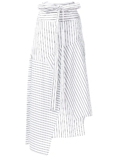 Jw Anderson Striped Asymmetrical Midi Skirt - White In White/black