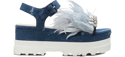 Miu Miu Feathers Sandals In Blue