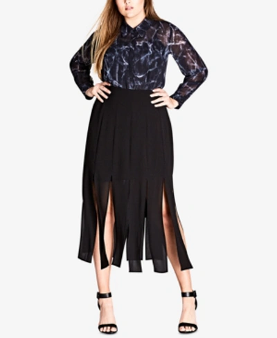 City Chic Trendy Plus Size Carwash Midi Skirt In Black