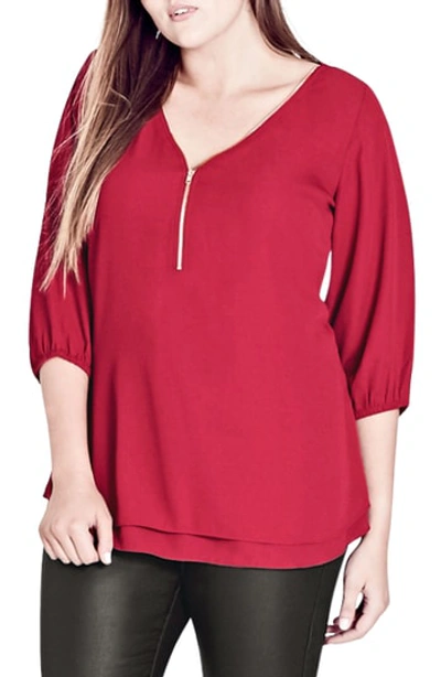 City Chic Sexy Fling Zip Front Top In Red Rose