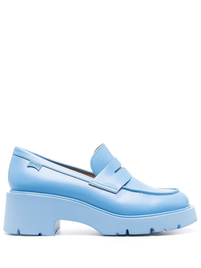 Camper Chunky Leather Loafers In Blue