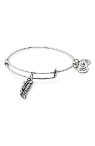 Alex And Ani Feather Adjustable Wire Bangle In Russian Silver