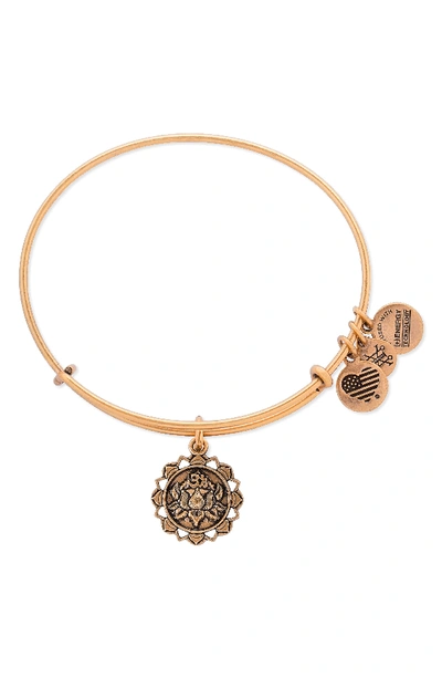 Alex And Ani Lotus Adjustable Wire Bangle In Russian Gold