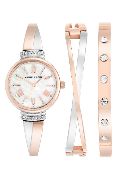 Anne Klein Round Watch & Bangle Set, 26mm In Rose Gold/ Silver