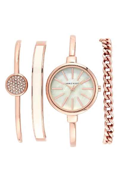 Anne Klein Round Watch & Bangle Set, 32mm In Rose Gold/ Ivory