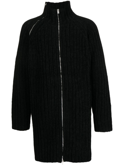 Yohji Yamamoto Ribbed-knit Zip-up Jumper In Black