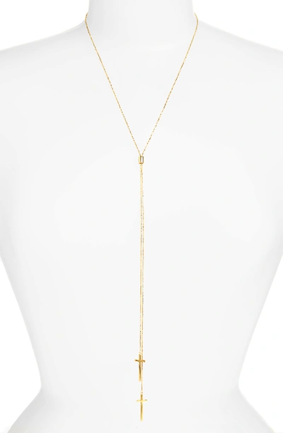 Argento Vivo Modern Cross Lariat Necklace In Gold