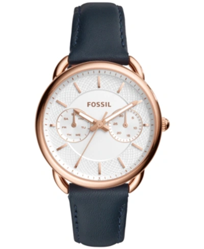 Fossil Tailor Multifunction Leather Strap Watch, 35mm In Navy