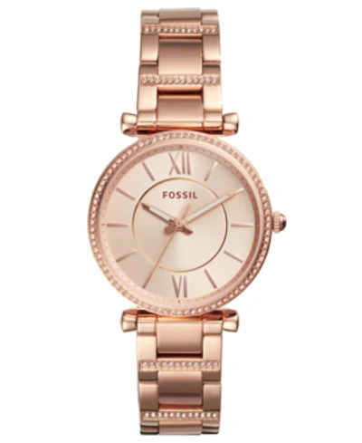 Fossil Women's Carlie Rose Gold-tone Stainless Steel Bracelet Watch 35mm In Rose Gold/rose Gold