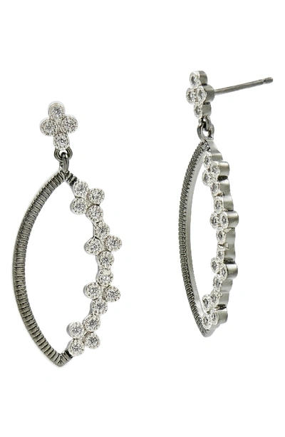 Freida Rothman Industrial Finish Marquise Drop Earrings In Black/ Silver