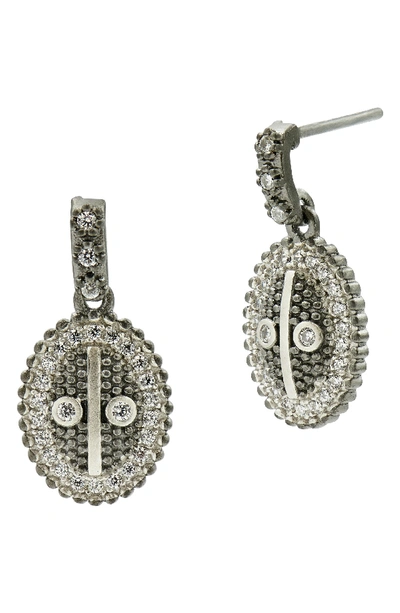 Freida Rothman Industrial Finish Oval Drop Earrings In Black/ Silver