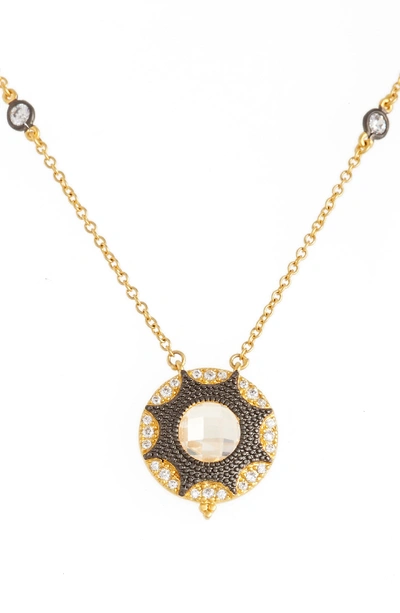 Freida Rothman Round Pendant Necklace In Gold/ Black Rhodium
