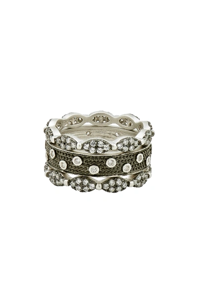 Freida Rothman Instrial Finish Set Of 3 Stackable Rings In Black/ Silver