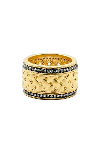 Freida Rothman Textured Ornaments Wide Band Ring In Black/ Gold