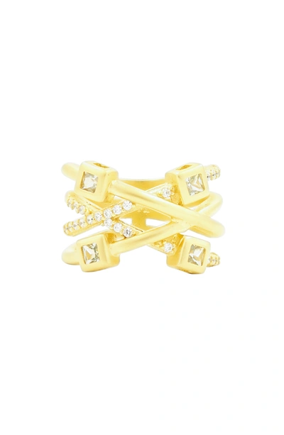 Freida Rothman Ocean Azure Cubic Zirconia Ring In Gold/ Aqua