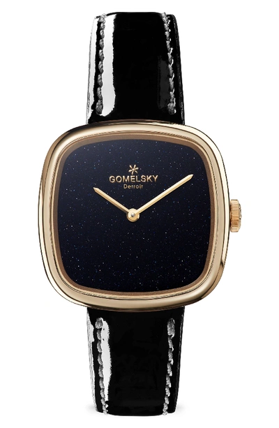 Gomelsky 32mm Eppie Mini Watch W/ Patent Leather Strap In Black/ Sandstone/ Gold