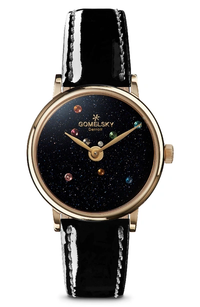 Gomelsky The Agnes Varis Solar System Leather Strap Watch, 32mm In Black/ Sandstone/ Gold