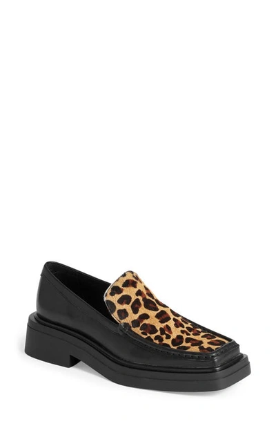 Vagabond Shoemakers Eyra Genuine Calf Hair Loafer In Black + Leopard