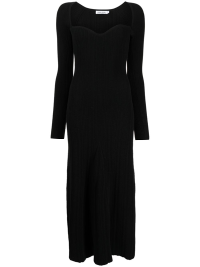 Anna Quan Ribbed-knit Long-sleeve Midi Dress In Black | ModeSens