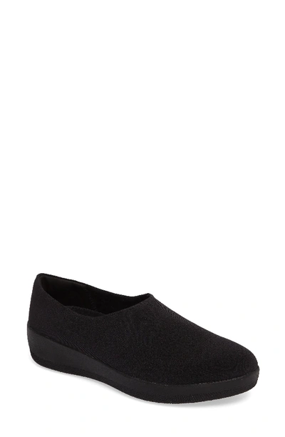 Fitflop Superstretch Bobby Loafer In All Black Faux Leather