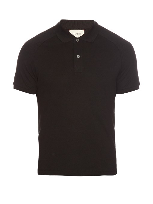 Gucci Hummingbird-appliqué Cotton Polo Shirt In Black | ModeSens