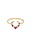 Iconery X Stone Fox Crescent Diamond & Stone Ring In Yellow Gold/ Ruby