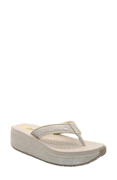Volatile 'mini Croco' Wedge Sandal In Off White