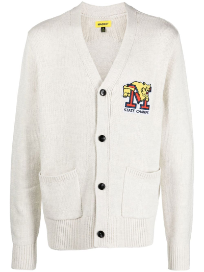 Market State Champs Logo-embossed Cotton-blend Cardigan In Cream