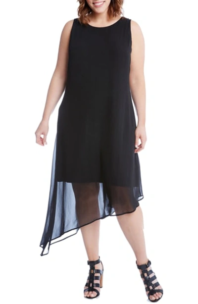 Karen Kane Asymmetrical Overlay Shift Dress In Black