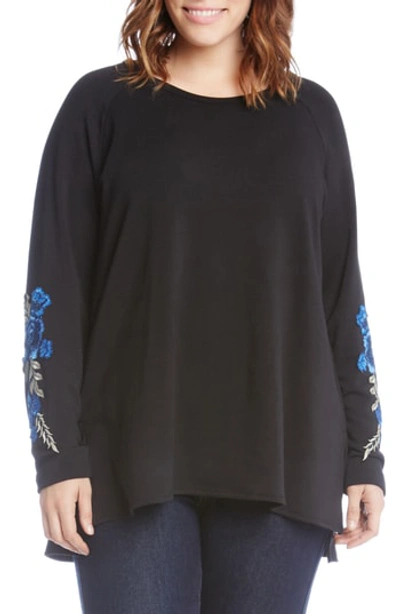 Karen Kane Applique Sleeve Sweatshirt In Black